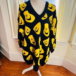 Lazy Oaf Black Sweater with Yellow Smiley Pattern